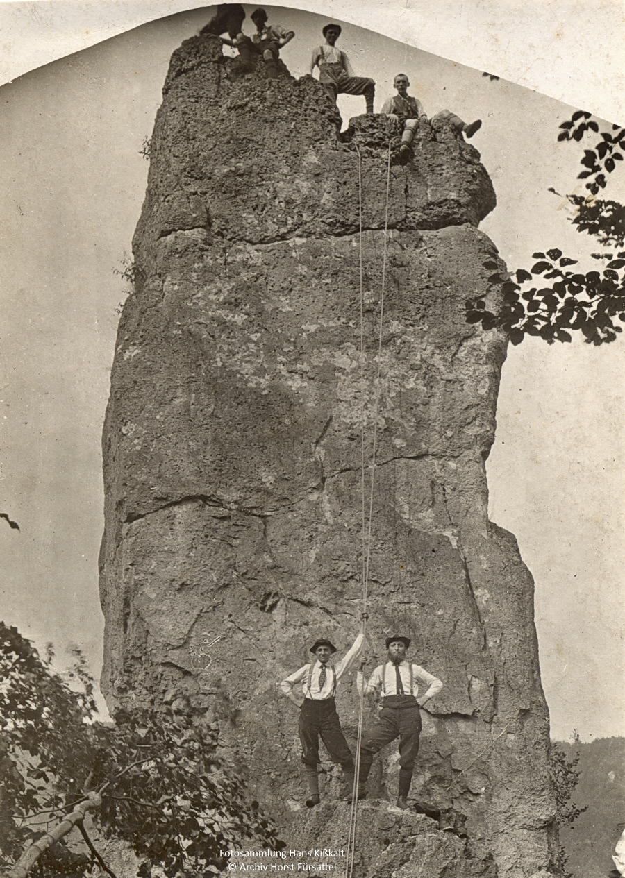 Historsche Aufnahme Klettern im Frankenjura am Fürther Turm bei Haselstauden